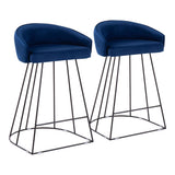 Canary Upholstered Fixed-Height Counter Stool in Black Steel and Blue Velvet by LumiSource - Set of 2