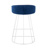 Canary Upholstered Fixed-Height Counter Stool in Silver Steel and Blue Velvet by LumiSource - Set of 2