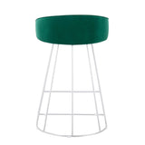 Canary Upholstered Fixed-Height Counter Stool in Silver Steel and Green Velvet by LumiSource - Set of 2
