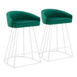 Canary Upholstered Fixed-Height Counter Stool in Silver Steel and Green Velvet by LumiSource - Set of 2