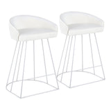 Canary Upholstered Fixed-Height Counter Stool in Silver Steel and White Velvet by LumiSource - Set of 2