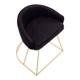 Canary Upholstered Contemporary/Glam Vanity Stool in Gold Steel and Black Velvet by LumiSource