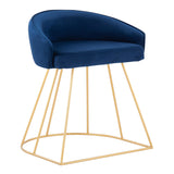 Canary Upholstered Contemporary/Glam Vanity Stool in Gold Steel and Blue Velvet by LumiSource