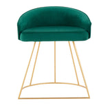 Canary Upholstered Contemporary/Glam Vanity Stool in Gold Steel and Green Velvet by LumiSource