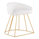 Canary Upholstered Contemporary/Glam Vanity Stool in Gold Steel and White Velvet by LumiSource