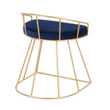 Canary Glam/Contemporary Vanity Stool in Gold Metal and Blue Velvet by LumiSource