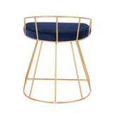 Canary Glam/Contemporary Vanity Stool in Gold Metal and Blue Velvet by LumiSource