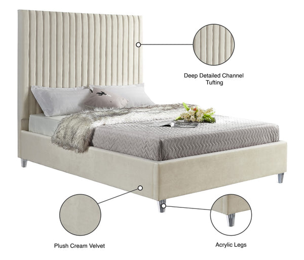 Candace Acrylic / Engineered Wood / Velvet Contemporary Cream Velvet Full Bed - 59" W x 81" D x 65" H