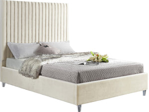 Candace Acrylic / Engineered Wood / Velvet Contemporary Cream Velvet Full Bed - 59" W x 81" D x 65" H