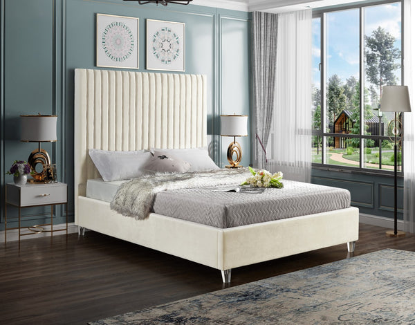 Candace Acrylic / Engineered Wood / Velvet Contemporary Cream Velvet Full Bed - 59" W x 81" D x 65" H