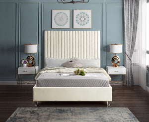 Candace Acrylic / Engineered Wood / Velvet Contemporary Cream Velvet Full Bed - 59" W x 81" D x 65" H