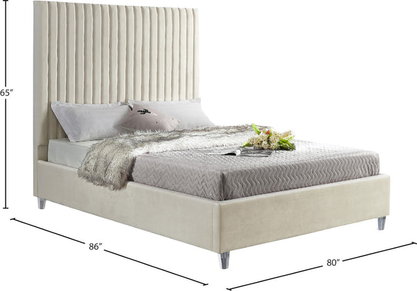 Candace Acrylic / Engineered Wood / Velvet Contemporary Cream Velvet King Bed - 80" W x 86" D x 65" H