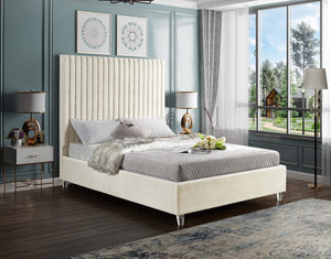 Candace Acrylic / Engineered Wood / Velvet Contemporary Cream Velvet Queen Bed - 65" W x 86" D x 65" H