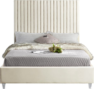 Candace Acrylic / Engineered Wood / Velvet Contemporary Cream Velvet Queen Bed - 65" W x 86" D x 65" H