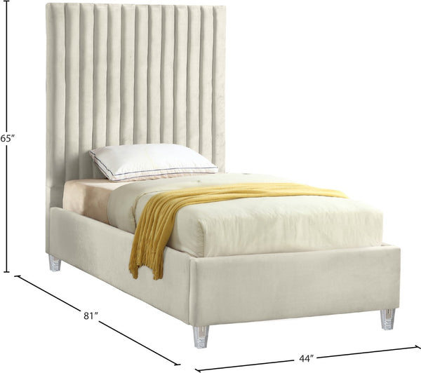 Candace Acrylic / Engineered Wood / Velvet Contemporary  Twin Bed - 44" W x 81" D x 65" H