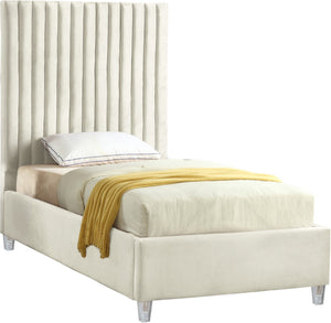 Candace Acrylic / Engineered Wood / Velvet Contemporary  Twin Bed - 44" W x 81" D x 65" H