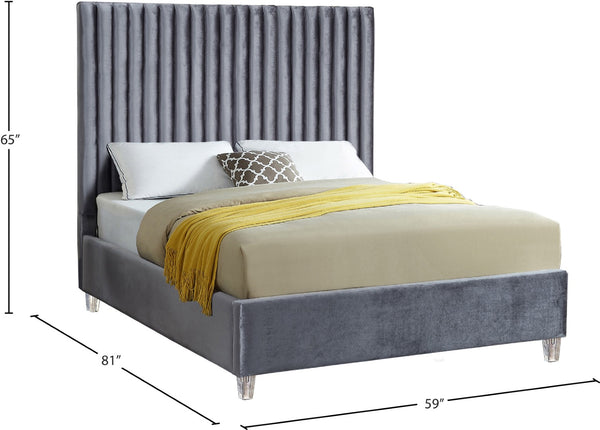 Candace Acrylic / Engineered Wood / Velvet Contemporary Grey Velvet Full Bed - 59" W x 81" D x 65" H
