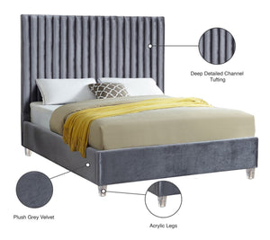 Candace Acrylic / Engineered Wood / Velvet Contemporary Grey Velvet Full Bed - 59" W x 81" D x 65" H
