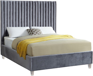 Candace Acrylic / Engineered Wood / Velvet Contemporary Grey Velvet Full Bed - 59" W x 81" D x 65" H