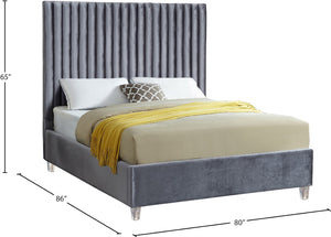 Candace Acrylic / Engineered Wood / Velvet Contemporary Grey Velvet King Bed - 80" W x 86" D x 65" H