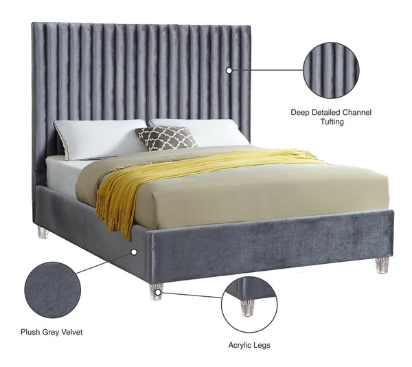 Candace Acrylic / Engineered Wood / Velvet Contemporary Grey Velvet King Bed - 80" W x 86" D x 65" H