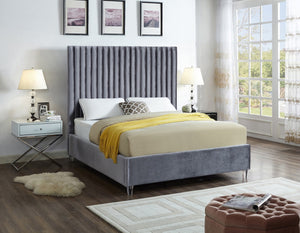 Candace Acrylic / Engineered Wood / Velvet Contemporary Grey Velvet King Bed - 80" W x 86" D x 65" H