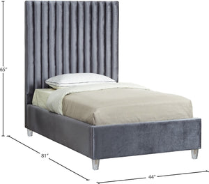 Candace Acrylic / Engineered Wood / Velvet Contemporary Grey Velvet Twin Bed - 44" W x 81" D x 65" H
