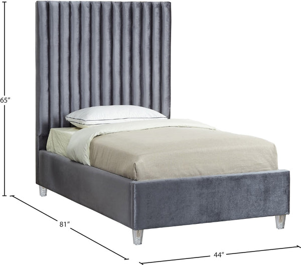 Candace Acrylic / Engineered Wood / Velvet Contemporary Grey Velvet Twin Bed - 44" W x 81" D x 65" H