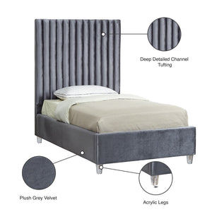 Candace Acrylic / Engineered Wood / Velvet Contemporary Grey Velvet Twin Bed - 44" W x 81" D x 65" H