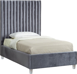 Candace Acrylic / Engineered Wood / Velvet Contemporary Grey Velvet Twin Bed - 44" W x 81" D x 65" H