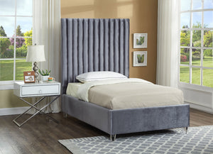 Candace Acrylic / Engineered Wood / Velvet Contemporary Grey Velvet Twin Bed - 44" W x 81" D x 65" H