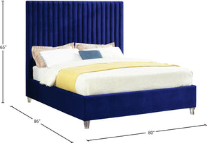 Candace Acrylic / Engineered Wood / Velvet Contemporary Navy Velvet King Bed - 80" W x 86" D x 65" H