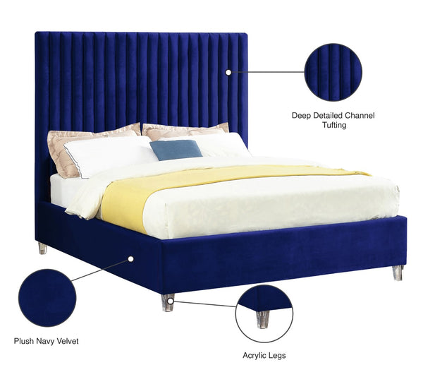 Candace Acrylic / Engineered Wood / Velvet Contemporary Navy Velvet Queen Bed - 65" W x 86" D x 65" H