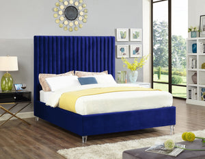 Candace Acrylic / Engineered Wood / Velvet Contemporary Navy Velvet Queen Bed - 65" W x 86" D x 65" H