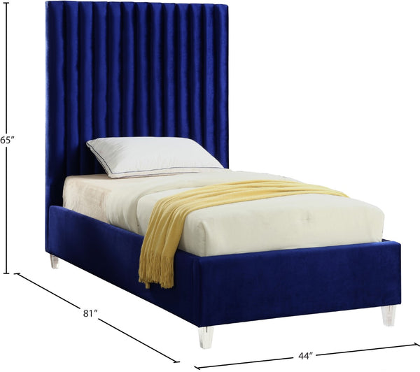 Candace Acrylic / Engineered Wood / Velvet Contemporary Navy Velvet Twin Bed - 44" W x 81" D x 65" H