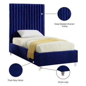 Candace Acrylic / Engineered Wood / Velvet Contemporary Navy Velvet Twin Bed - 44" W x 81" D x 65" H