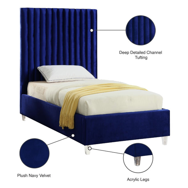 Candace Acrylic / Engineered Wood / Velvet Contemporary Navy Velvet Twin Bed - 44" W x 81" D x 65" H