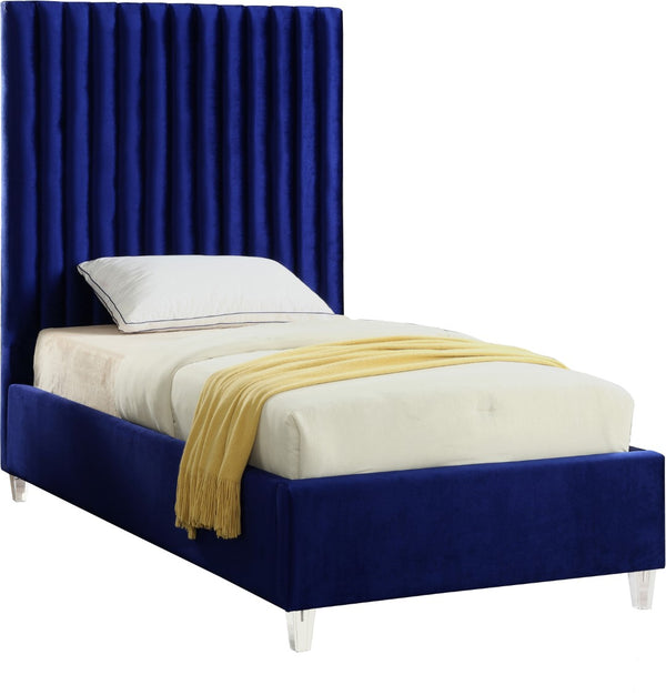 Candace Acrylic / Engineered Wood / Velvet Contemporary Navy Velvet Twin Bed - 44" W x 81" D x 65" H
