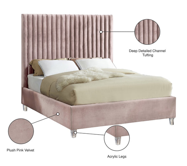 Candace Acrylic / Engineered Wood / Velvet Contemporary Pink Velvet Full Bed - 59" W x 81" D x 65" H