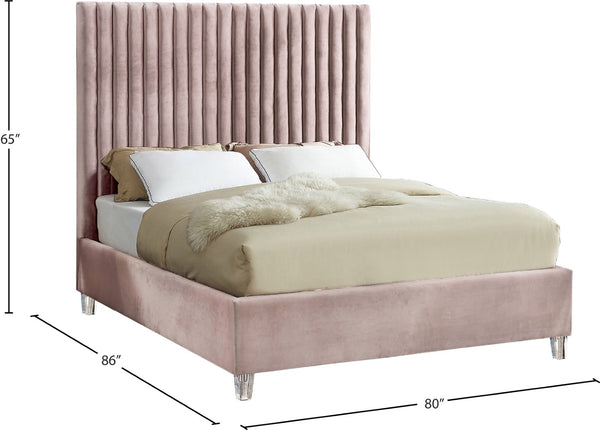 Candace Acrylic / Engineered Wood / Velvet Contemporary Pink Velvet King Bed - 80" W x 86" D x 65" H