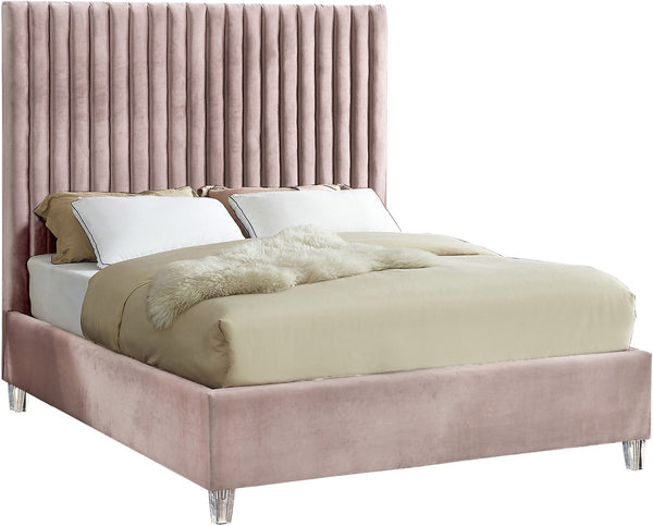 Candace Acrylic / Engineered Wood / Velvet Contemporary Pink Velvet King Bed - 80" W x 86" D x 65" H