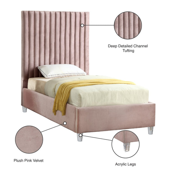 Candace Acrylic / Engineered Wood / Velvet Contemporary Pink Velvet Twin Bed - 44" W x 81" D x 65" H