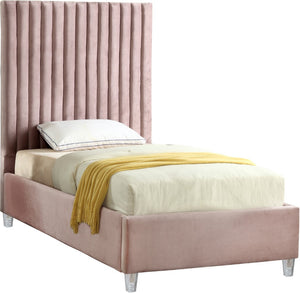 Candace Acrylic / Engineered Wood / Velvet Contemporary Pink Velvet Twin Bed - 44" W x 81" D x 65" H