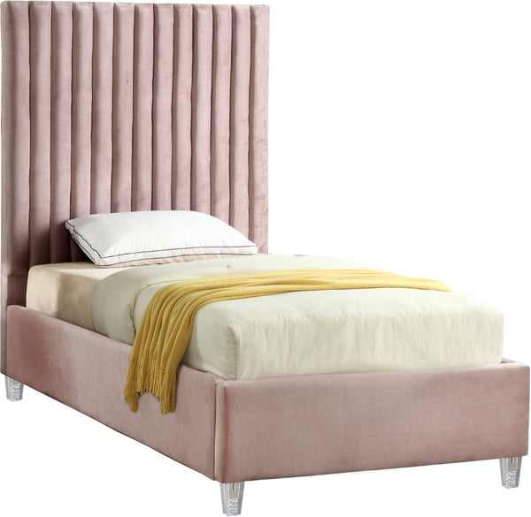 Candace Acrylic / Engineered Wood / Velvet Contemporary Pink Velvet Twin Bed - 44" W x 81" D x 65" H