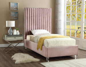 Candace Acrylic / Engineered Wood / Velvet Contemporary Pink Velvet Twin Bed - 44" W x 81" D x 65" H