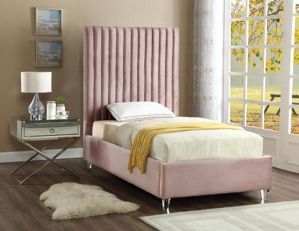 Candace Acrylic / Engineered Wood / Velvet Contemporary Pink Velvet Twin Bed - 44" W x 81" D x 65" H
