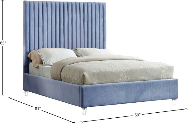 Candace Acrylic / Engineered Wood / Velvet Contemporary Sky Blue Velvet Full Bed - 59" W x 81" D x 65" H