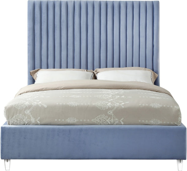 Candace Acrylic / Engineered Wood / Velvet Contemporary Sky Blue Velvet Full Bed - 59" W x 81" D x 65" H