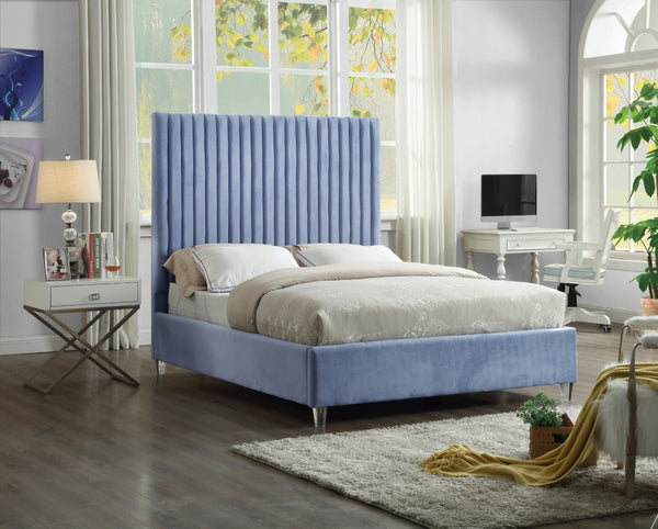 Candace Acrylic / Engineered Wood / Velvet Contemporary Sky Blue Velvet Full Bed - 59" W x 81" D x 65" H