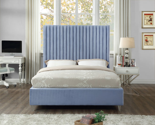 Candace Acrylic / Engineered Wood / Velvet Contemporary Sky Blue Velvet King Bed - 80" W x 86" D x 65" H